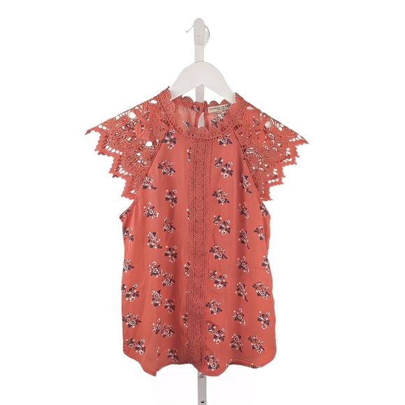 NWT Chance Or Fate Red Floral Lace Embroidered Blouse S Relaxed Fit Summer Top - Picture 1 of 6